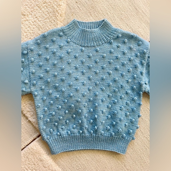 Misha & Puff Faded Blue Denim Lake Popcorn Sweater Pullover Mock Neck Wool 5T - Picture 3 of 8